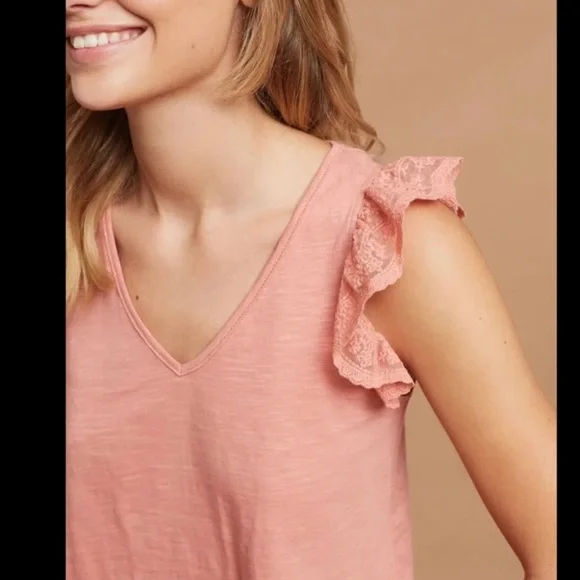 Anthropologie Eri + Ali ruffled lace V-neck - Picture 3 of 8